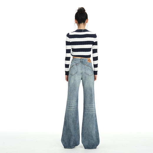 罗蒙春秋款女士牛仔裤微喇叭裤秋冬高腰显瘦设计感百搭垂感拖地长裤 商品图7