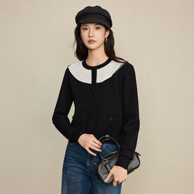 「自」全新升级【铂金会员321/天猫429/差价108】(02442)洛诗琳法式气质撞色荷叶领针织衫2025秋冬新款减龄羊毛开衫
