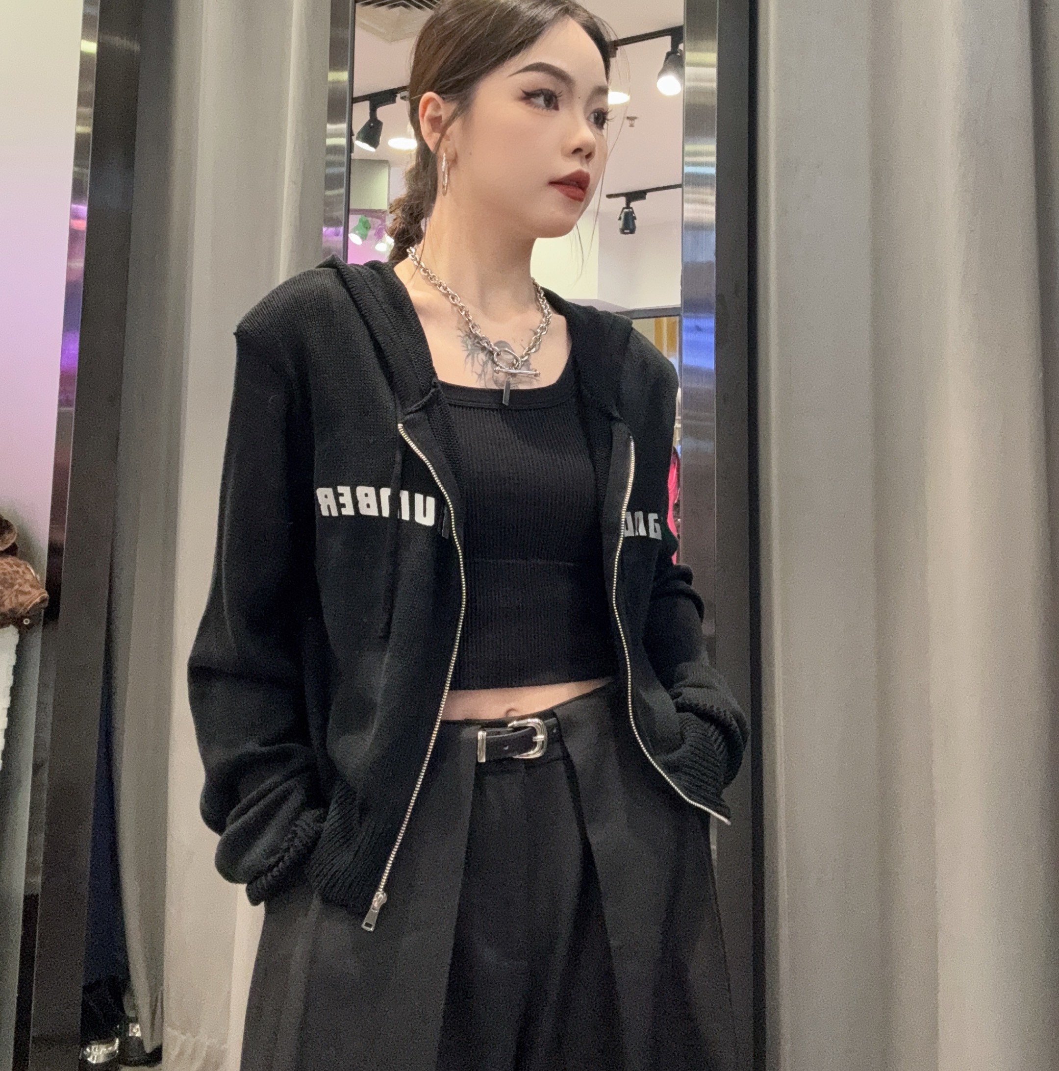 NC连帽印字母长袖毛织衫50627（黑）秋季153011560321