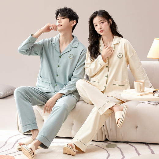 【热卖推荐】自然醒云梦情侣家居服100%棉加厚长袖长裤开衫睡衣QH 商品图5