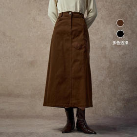 Famecoco范可儿文艺绣花H版型半身裙高腰显瘦显高长裙FAC8HA016