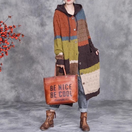 女装秋季衣服毛衣外套韩版连帽气质宽松长款针织开衫长款外套宽松 商品图2