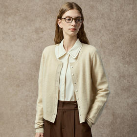 Famecoco极简圆领开衫优雅金线混织软糯羊绒针织衫外套FAC8DE006