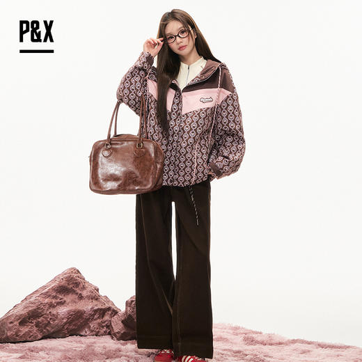 P&X设计师女装2025冬季短款时尚短外套连帽休闲风825413249 花色 商品图1
