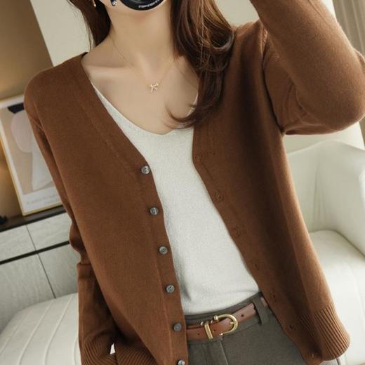 新款新品2025春秋季新款针织衫V领开衫女外套纯色宽松短款外搭毛衣春 商品图2