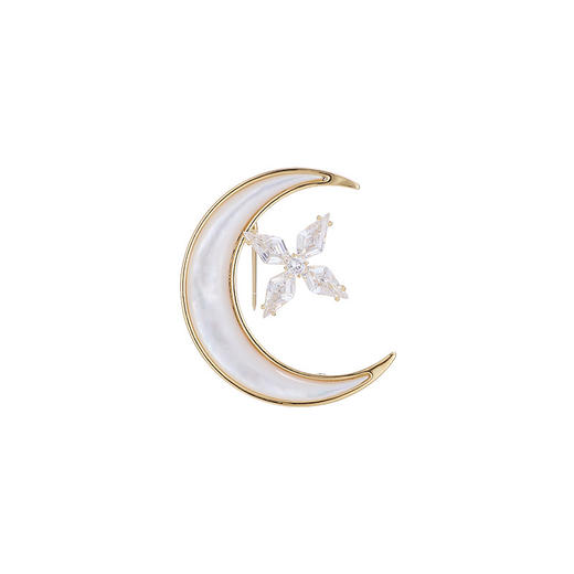 天然海水贝壳星星月亮胸针，轻奢微镶锆石气质外套大衣配饰胸花LY-M-412 商品图3