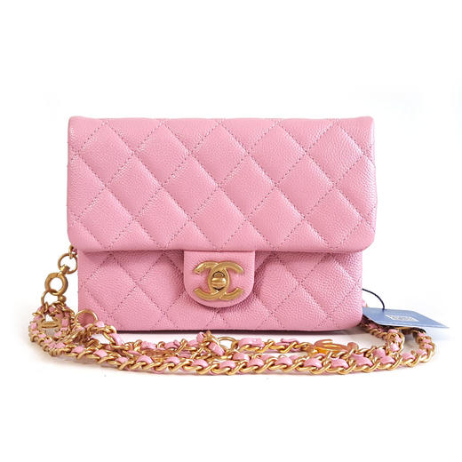 【95新】CHANEL香奈儿AS3225 B08006 NH622 22S粉色荔枝皮字母链条腰包胸包单肩斜跨包女士131025NJS06现售价：16500 商品图0