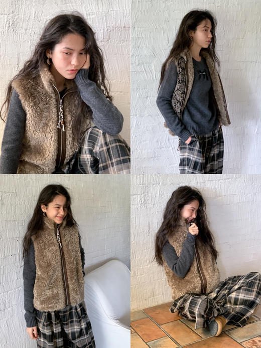 素舶 环保皮草保暖毛毛马甲百搭立领无袖坎肩短外套 商品图2