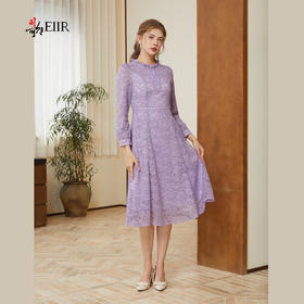 司歌蕾丝长袖中长裙春秋连衣裙收腰A921062X