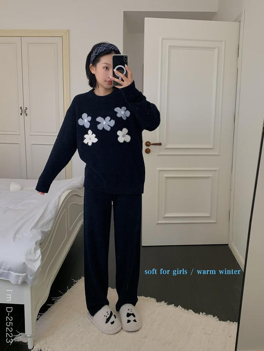 云朵软绵绵~浪漫花开秋冬加厚半边绒羽毛纱睡衣套装 可爱甜美家居服女 商品图0