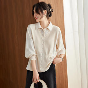 QF 99-2741时髦软糯假两件针织衫衬衫简约宽松上衣