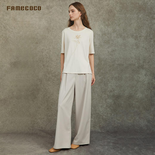 Famecoco范可儿高级感气质印花短袖天丝棉圆领T恤上衣FAC6BB006 商品图2