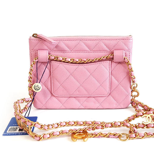 【95新】CHANEL香奈儿AS3225 B08006 NH622 22S粉色荔枝皮字母链条腰包胸包单肩斜跨包女士131025NJS06现售价：16500 商品图3