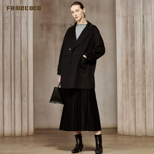 Famecoco范可儿100%绵羊毛经典翻领双面呢大衣FAC8AR006 商品图4