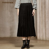 Famecoco立体高温压褶A字半身裙遮跨显瘦丝绒百褶裙FAC8HA024 商品缩略图1