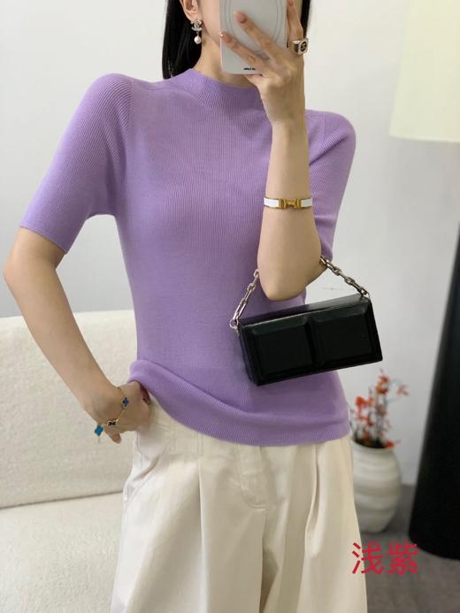 伯妮斯茵 | 高级感利落 纯色坑条羊毛打底衫 五分袖设计 百搭叠穿 日常内搭款  SZ3E17 - 浅紫色针织衫 -【诗说先秦~与时尚对话，与年龄和解，与诗意重逢！】 商品图0