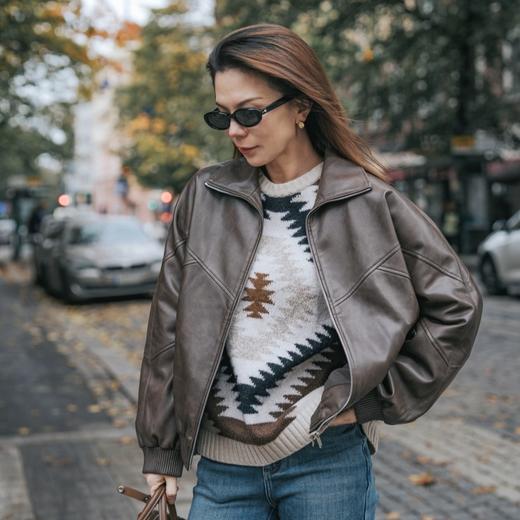 复古风PU夹克/MOiKKA/休闲百搭/时尚复古机车外套/春秋保暖皮衣外套【上海仓发货】 商品图2