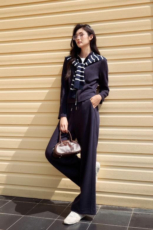 伯妮斯茵 | 休闲通勤 - 帝释青针织阔腿裤 抽绳高腰设计 垂坠显瘦 日常百搭款 SZ3WAL67 商品图1