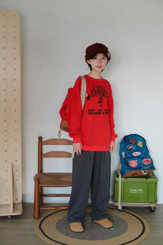 2025秋冬DD同款日系儿童企鹅刺绣字母植绒圆领长袖棉毛圈卫衣 商品图0