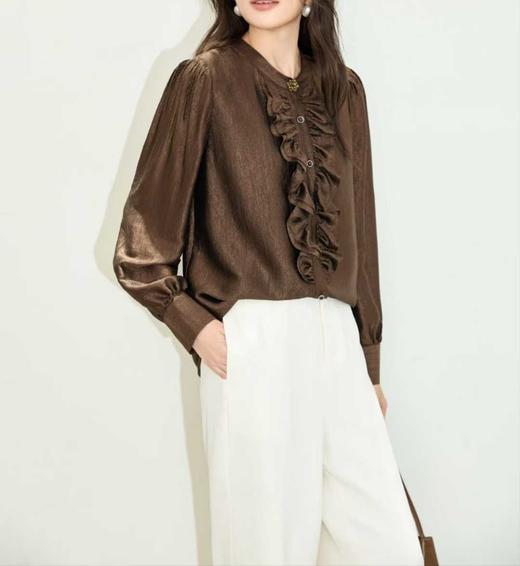 SZ3F52_栗壳色_衬衫_春秋_长袖灯笼袖木耳边复古温柔气质_高级女装_BERNIEELEN 伯妮斯茵 商品图1