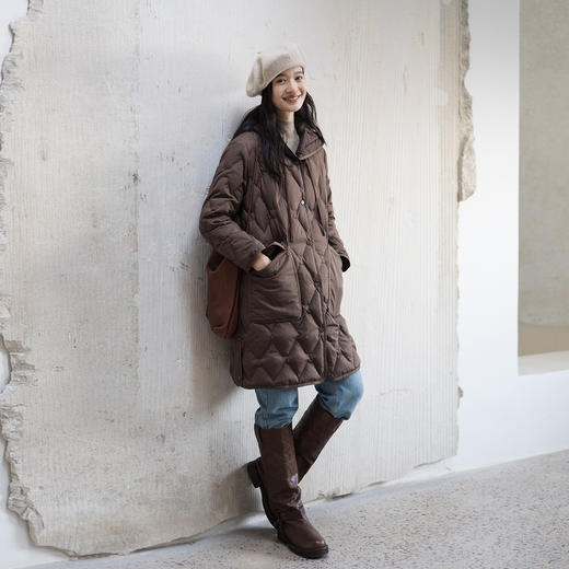 绽放643朵/可可菱格羽绒服·90白鹅绒斜纹连帽中长款羽绒马甲女 商品图2