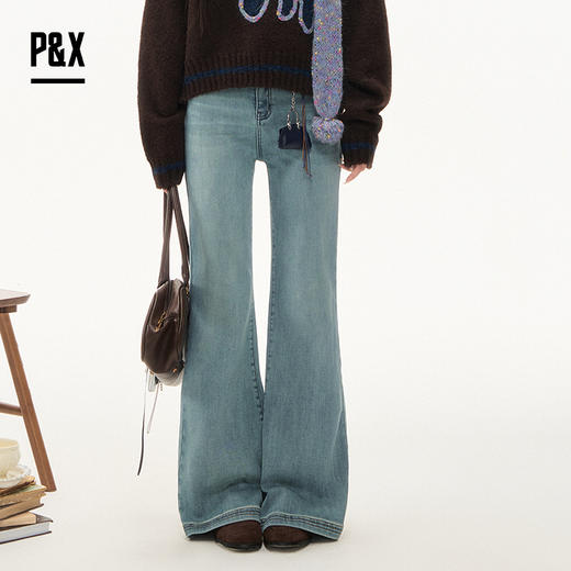 P&X设计师女装2025冬季街头风阔腿加绒牛仔长裤825410164 蓝色 商品图0