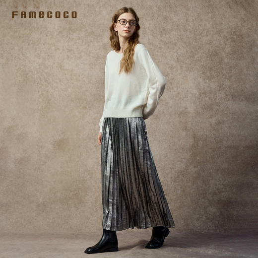Famecoco百搭宽松圆领针织衫基础款柔软羊绒毛衫FAC8DB013 商品图4