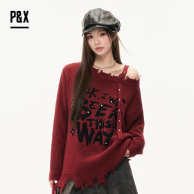 P&X设计师女装2025冬季慵懒风时尚中长款毛衣  825418190 红色
