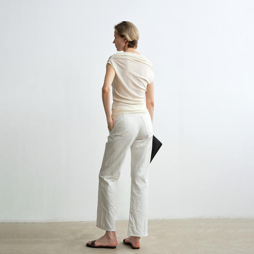 ROMI STUDIO 桑蚕丝和羊皮革黑色极简一字平底凉鞋 RWCRP33455 商品图1