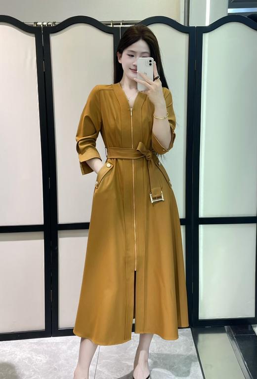 SZ3S56_拓黄色_连衣裙_秋季_V领金属拉链门襟腰带收腰七分袖_高级女装_BERNIEELEN 伯妮斯茵 商品图2