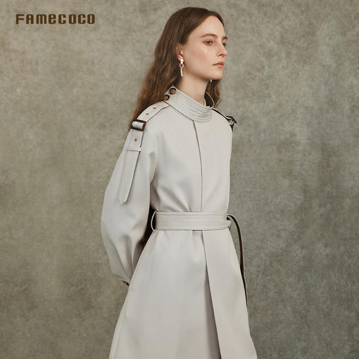 Famecoco设计师款职场通勤立领长款风衣长期主义高级感FAC6AT001 商品图3
