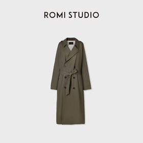 ROMI STUDIO“法式优雅”100棉轻量感镰刀袖双排扣廓形风衣431F2002