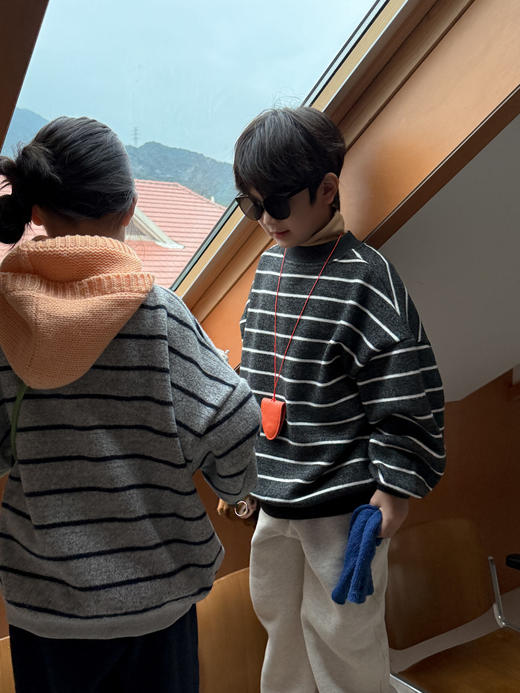【YW】无忧购儿童条纹毛衣秋冬韩版加厚圆领休闲百搭上衣2025D23（截单后3-5天发货) 商品图2