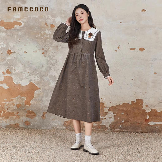 Famecoco范可儿专柜同款碎花连衣裙裙娃娃领高腰春秋季FAB6FA023 商品图2