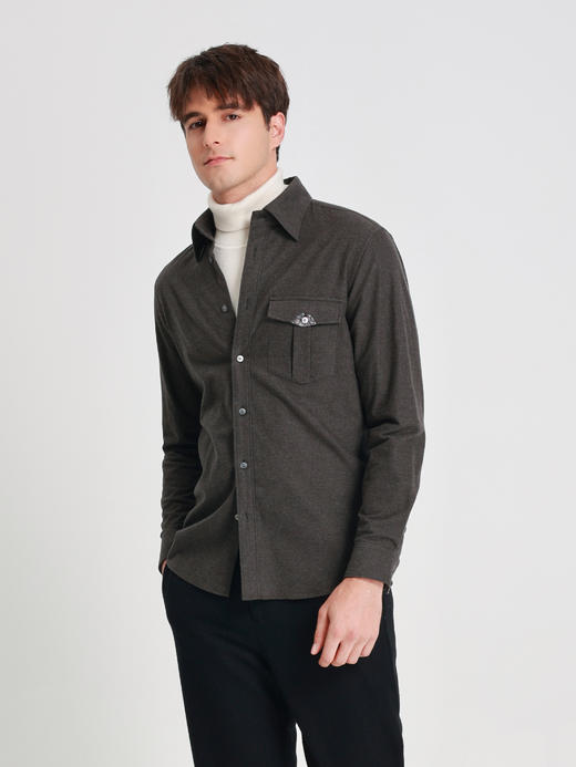 callisto雪茄棕长绒棉休闲长袖衬衫 商品图3