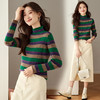 XY-75532025秋冬新款半高领彩色条纹毛衣女复古风显瘦坑条针织打底衫上衣 商品缩略图1