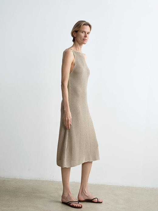 ROMI STUDIO 亚麻和纸纱混纺镂空无袖宽松长款连衣裙 RWCRLG2782 商品图1