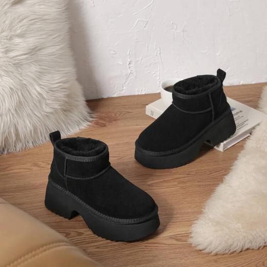 【澳洲品牌】EVERAU秋冬女鞋皮毛一体人鱼跟6CM厚底复古保暖雪地靴UEA3014 商品图5