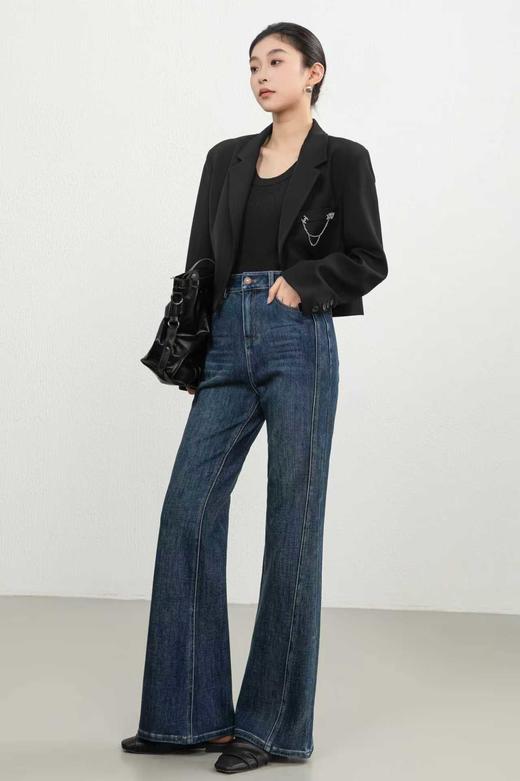 伯妮斯茵 | 简约通勤 高腰微喇牛仔裤 明线设计 显瘦显高 日常百搭款  SZ3L03 - 蓝采和微喇牛仔裤 商品图1