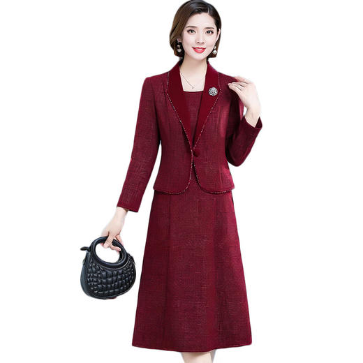 QYM 99H253-Y连衣裙妈妈装假两件时尚拼结中长款礼服裙 商品图4