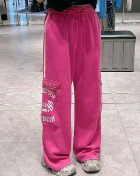 ZC抽绳松紧腰字母口袋工装裤50624（红）秋季253011000321