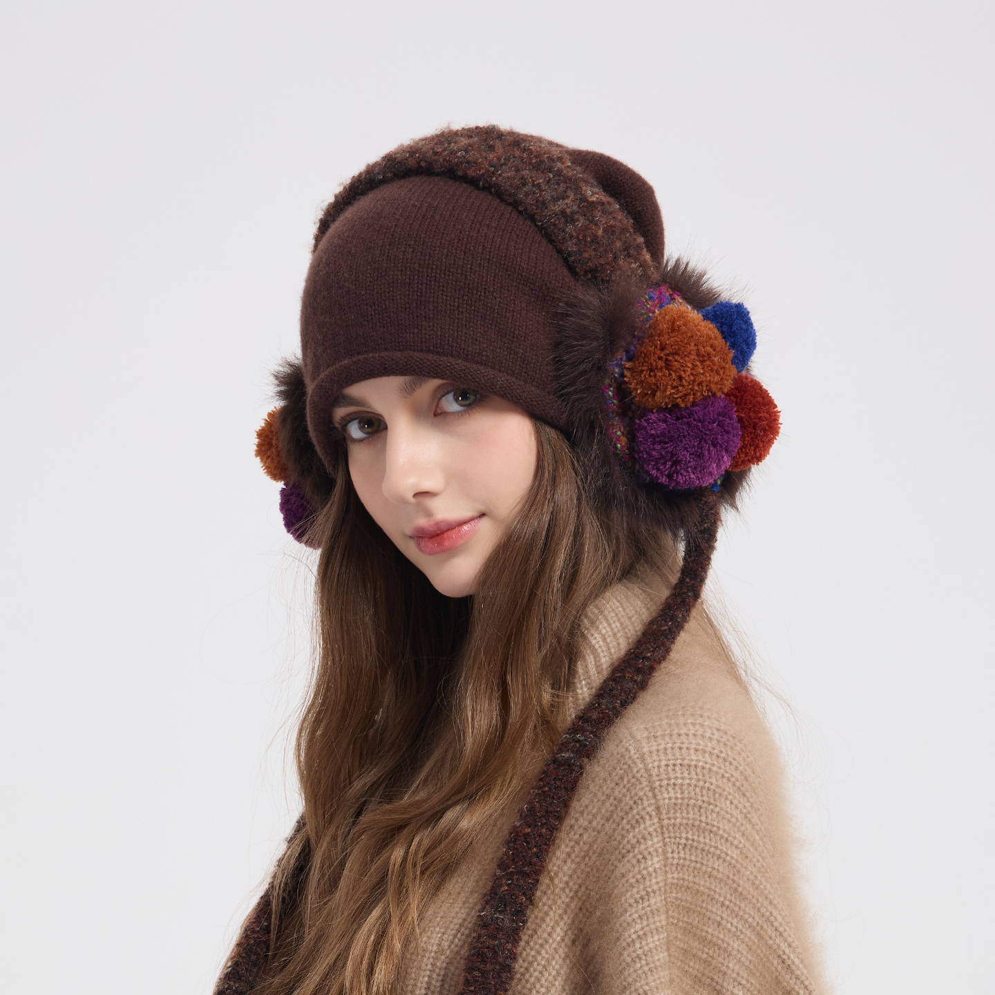 卡蒙新款羊绒羊毛冬帽子大头围针织帽护耳防寒保暖毛线帽女显脸小KM-9693