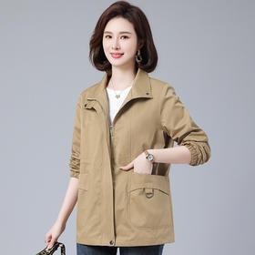 连帽短款风衣外套加肥加大码中老年妈妈女装2025