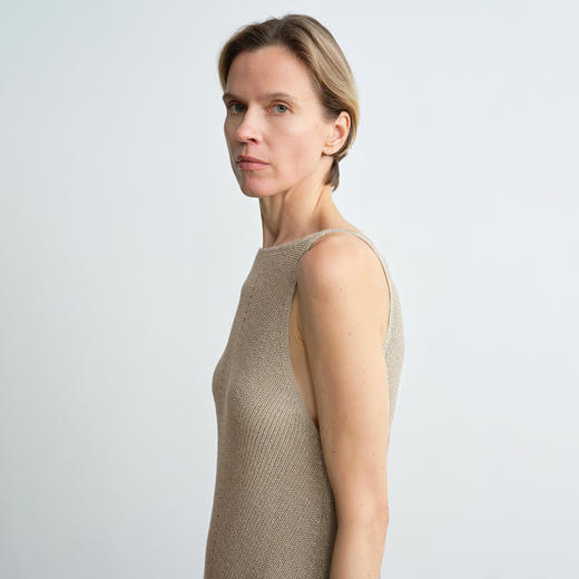 ROMI STUDIO 亚麻和纸纱混纺镂空无袖宽松长款连衣裙 RWCRLG2782 商品图7