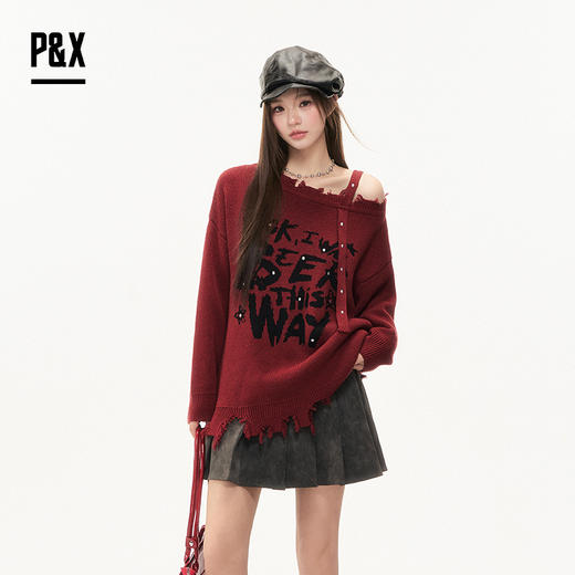 P&X设计师女装2025冬季复古百褶A字PU半身短裙 825407095 灰色 商品图2