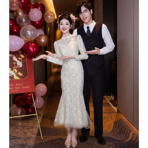 蕾丝敬酒服新娘2025新款新中式旗袍订婚礼服连衣裙平时可穿鱼尾女 商品图3