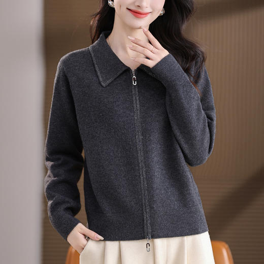 翻领外套气质休闲时尚针织上衣，洋气妈妈毛衣开衫宽松CC-101-35528 商品图1