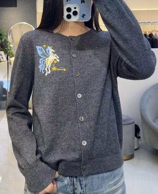 伯妮斯茵 | 温柔百搭 灰色卡通提花羊毛外套 宽松显瘦 叠穿神器 气质日常款  - 月魄色针织衫 SZ3E19 商品图0