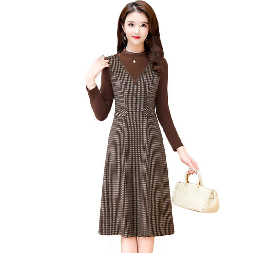 QYM 25S29-Y时尚格纹连衣裙中长款A字裙 商品图4