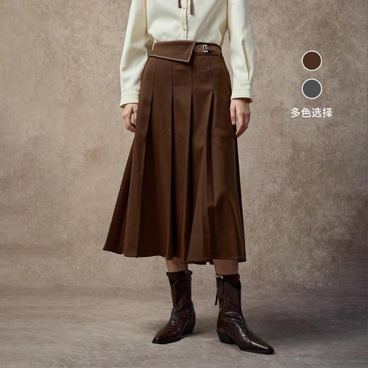 Famecoco范可儿气质高腰TR料显瘦A字百褶百搭半身裙FAC8HA030 商品图0